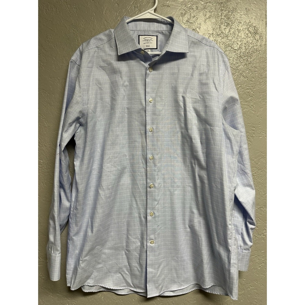 Charles Tyrwhitt Shirt Mens 17 35  Blue Slim Fit Non Iron Dress Shirt